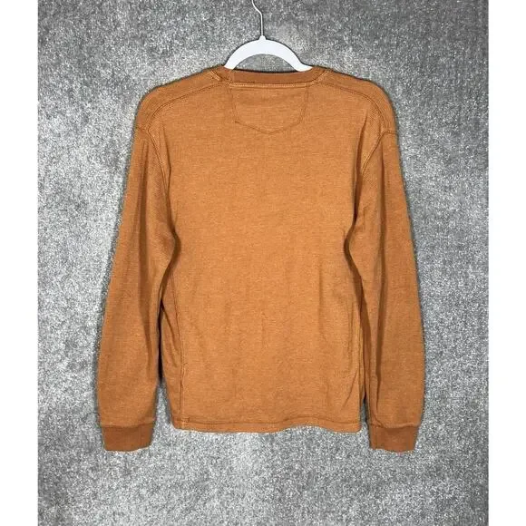 Eddie Bauer Waffle Knit Shirt Mens Size Small Orange-Brown Crew Neck Long Sleeve - Picture 2 of 9